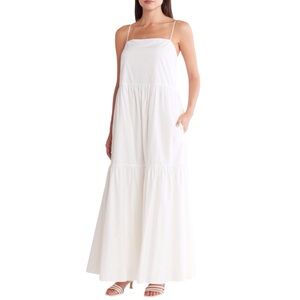 Rag And Bone White Poplin Maxi Dress Tiered Leilah Spaghetti Strap A Line Small
